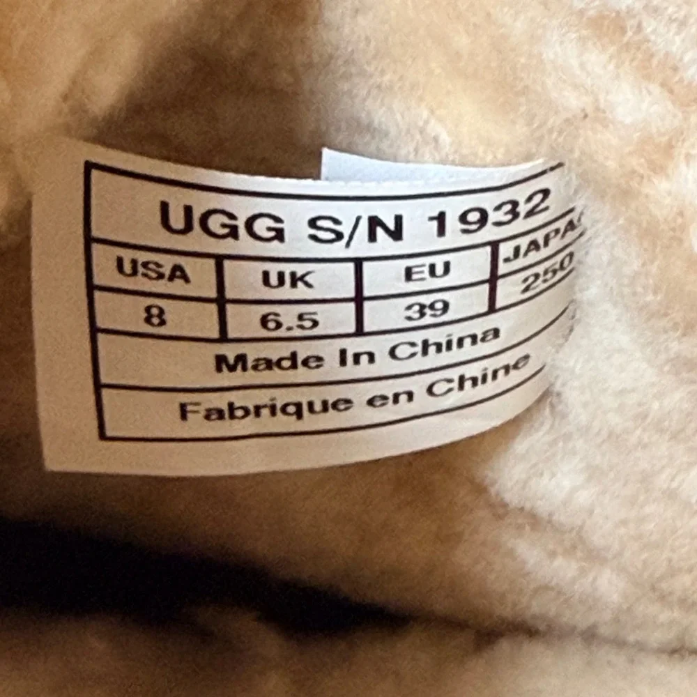 UGG Sunburst Tall Tan Brown Leather Shearling Lace Up Boots 1932 Womens 8